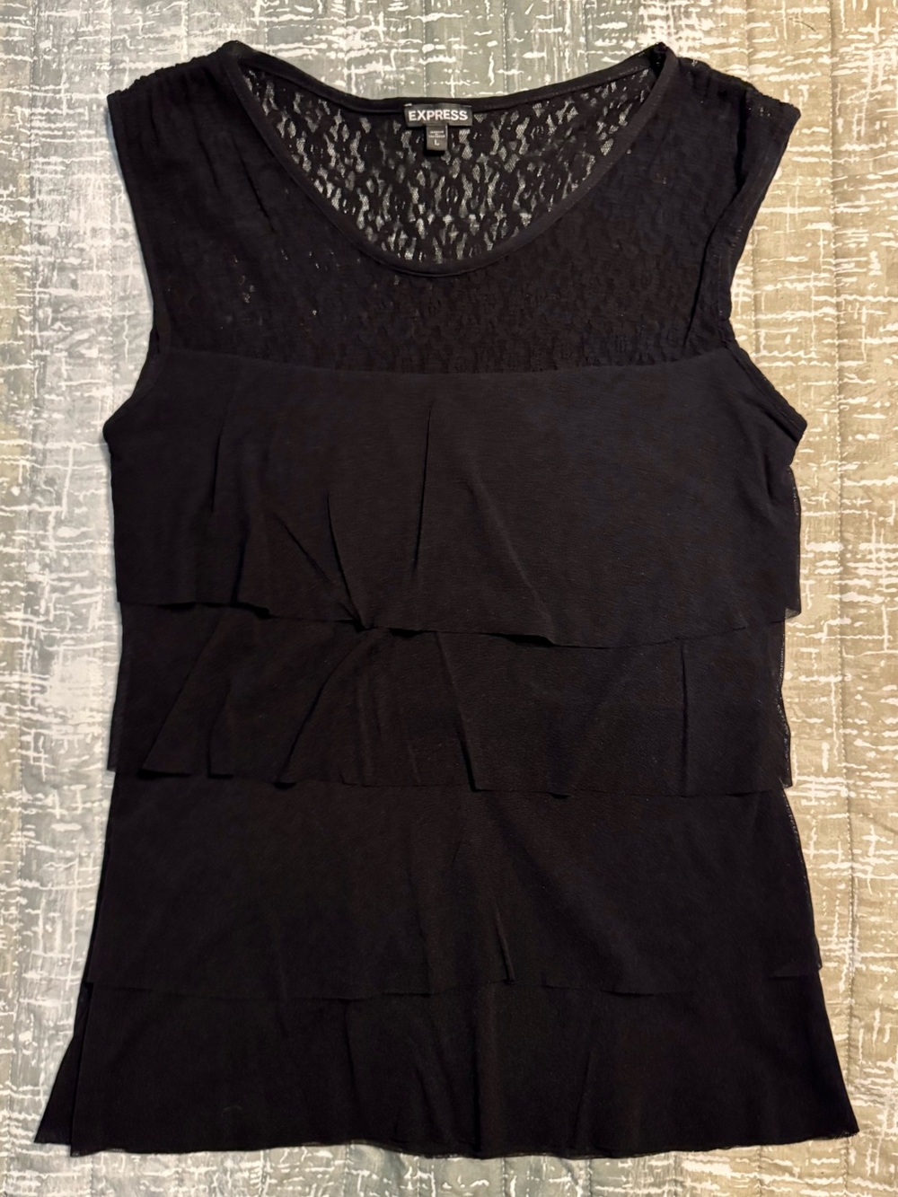 Express - Black Lace Yoke Ruffle Sleeveless Top